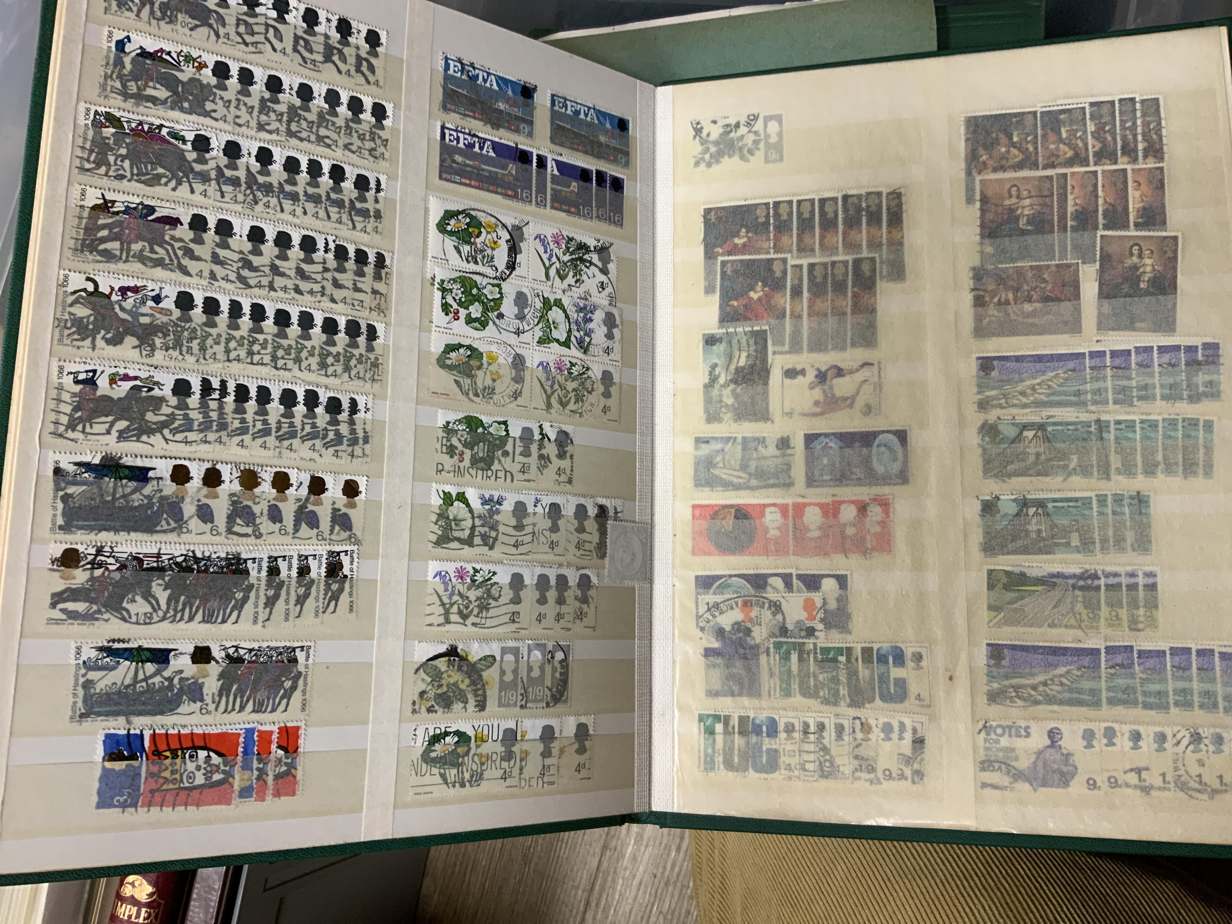 Five stamp albums, together with a quantity of loose leaves contained within a plastic box file, world stamps including; unused Belgium and German stamps with the theme of European Art, etc. unused part sheets of French